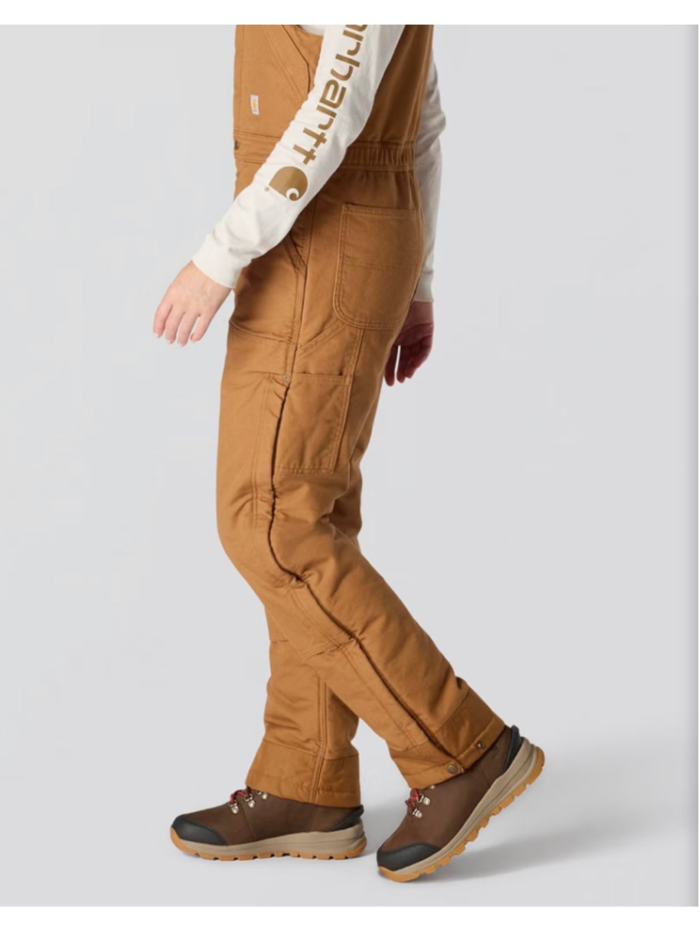 New Carhartt Women's Loose Fit Washed Duck Insulated Biberall Overalls 1x Brown - Picture 3 of 6